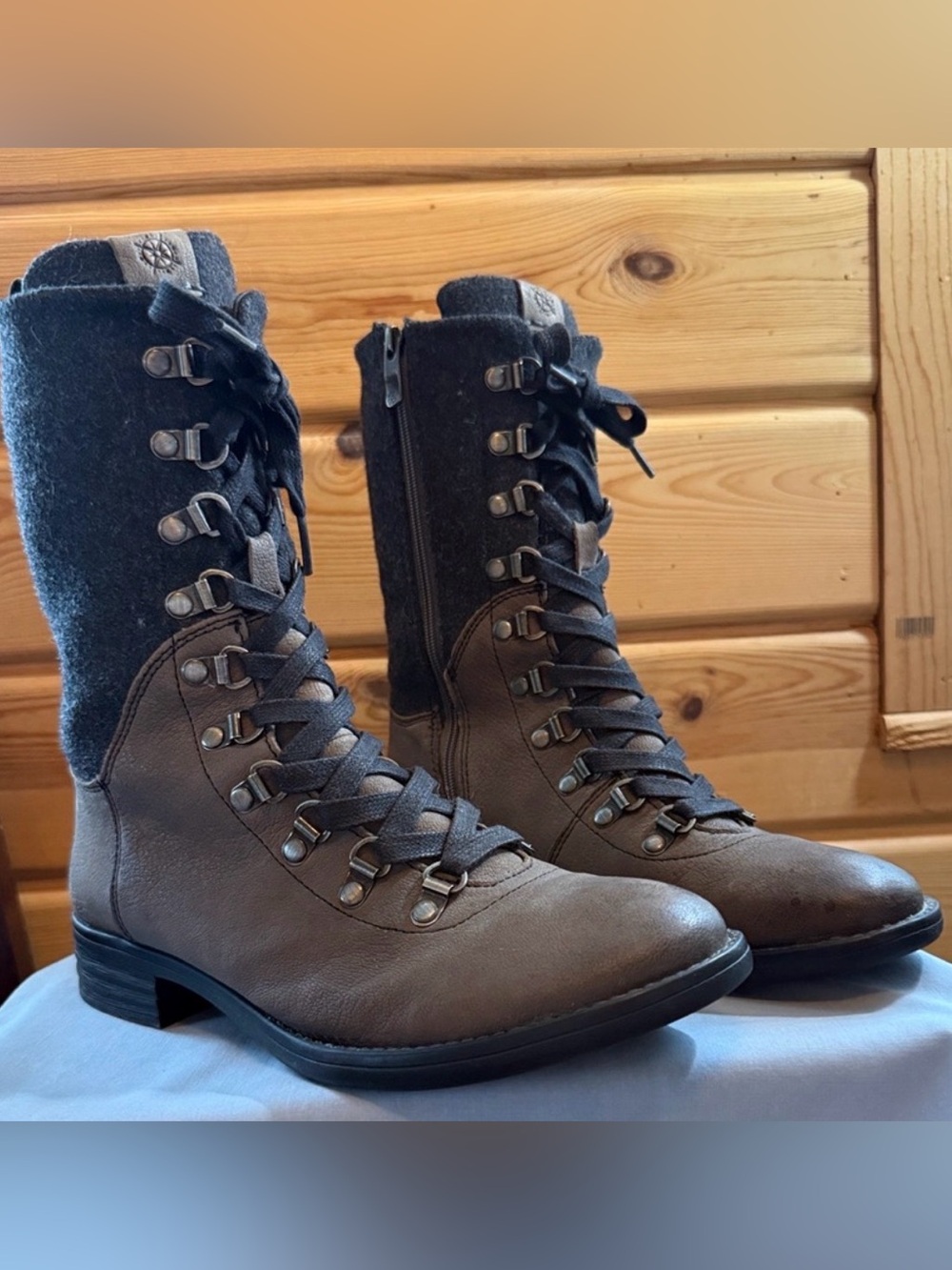 Women's Bussola Black and Charcoal Lace-Up Side zip Mid-Calf Boot 8 (38)